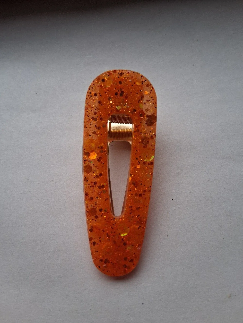 5/$25 Hand Crafted Orange Glitter Resin Hair Clip